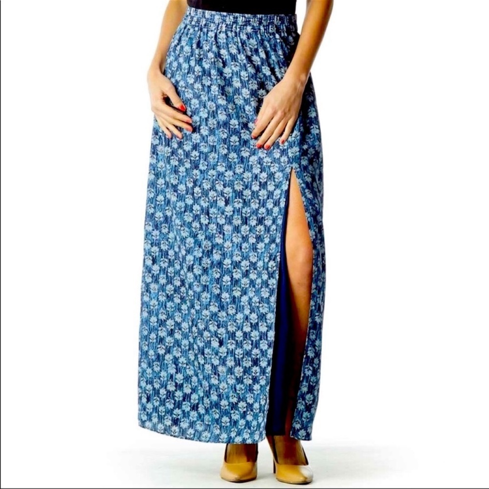 MICHAEL Michael Kors | Floral Maxi Skirt with Slit in Heritage Blue M